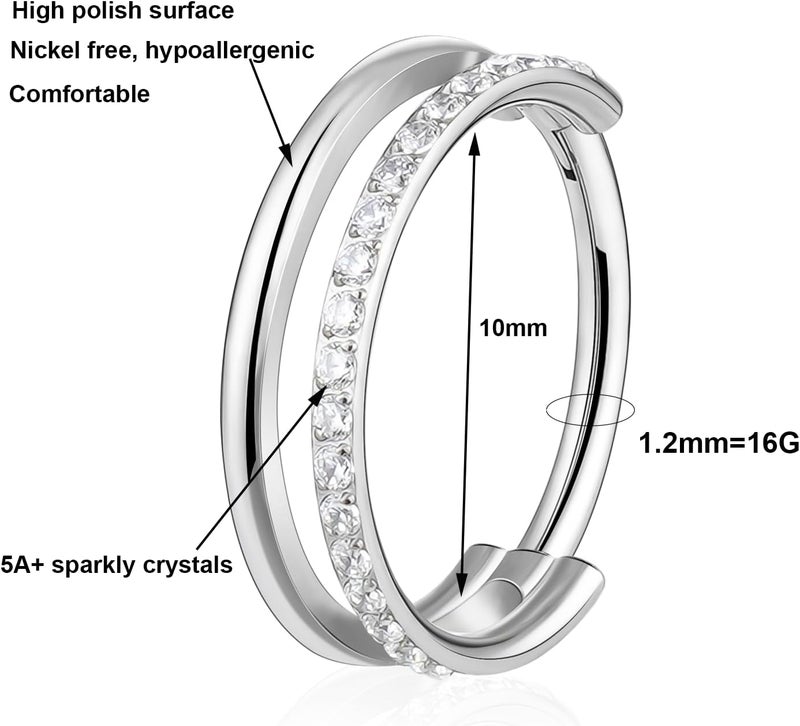 TOMIDES 16G Titanium Cartilage Earring Hoop for Conch Helix Tragus 8mm 10mm 12mm Hypoallergenic Hinged Clicker Nose Rings Septum Piercing Jewelry for Women Men - Image 1
